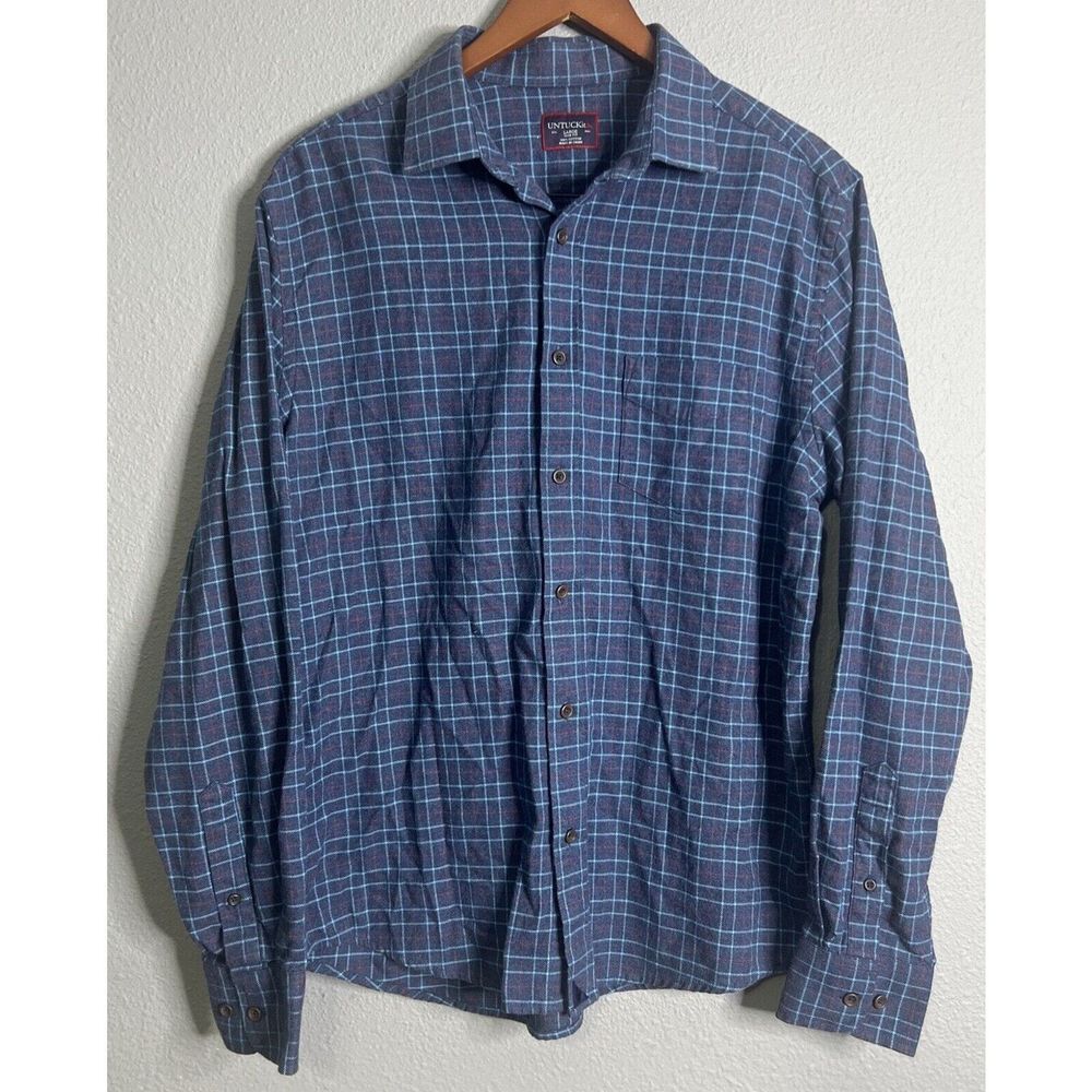 UNTUCKit Mens Size L Slim Fit Plaid Checked Flannel Shirt Fall Outdoor Casual
